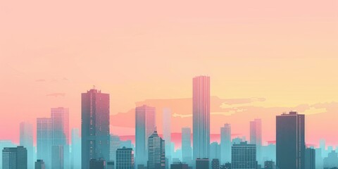 Wall Mural - Pastel Sunset Over Urban Skyline