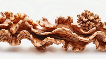 Wall Mural - rich walnut wave abstract background, deep and nutty, isolated on white