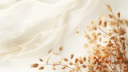 Wall Mural - soft flax wave abstract background, light and natural, isolated on white