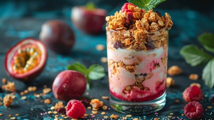 Sticker - try a delicious parfait made with passion fruit yogurt, granola, and fresh fruit for a healthy and satisfying breakfast or snack option in a glass