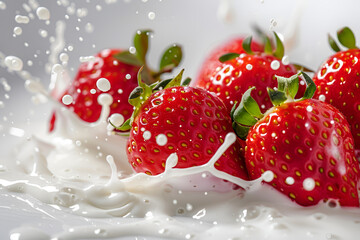 Wall Mural - strawberries with milk splash