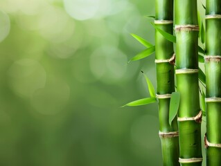 Poster - A close up of a bamboo plant with green leaves. Generative AI.