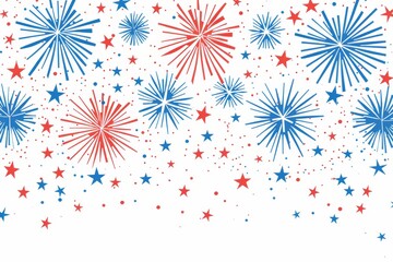 Wall Mural - red, white and blue firework clipart on an allwhite background The fireworks have stars in them Generative AI