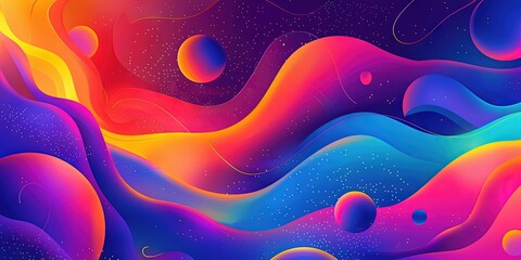 Wall Mural - a colorful gradient art, in the style of organic shapes and curved lines, neon colors