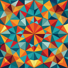 Wall Mural - vibrant geometric kaleidoscope pattern with triangular shapes in warm and cool colors