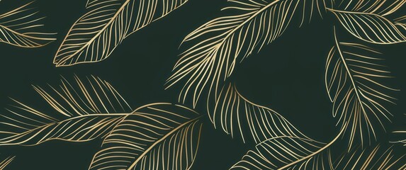 Wall Mural - an elegant pattern with delicate lines forming the outline of palm leaves on a dark green background