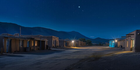 Wall Mural - ancient stone, megaliths, dolmens, obelisks, menhirs  At night in Taos Pueblo USA The soft light of the _011