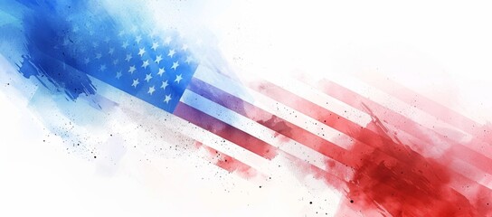 Wall Mural - American flag, background with white space on one side and a red, blue gradient color in middle Generative AI
