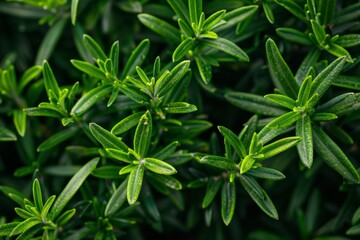 Close up background of green rosemary leaves