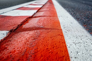 Wall Mural - Close up of red and white kerb on race track Motorsports circuit detail