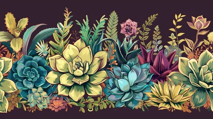 Succulents border pattern with nature plants.