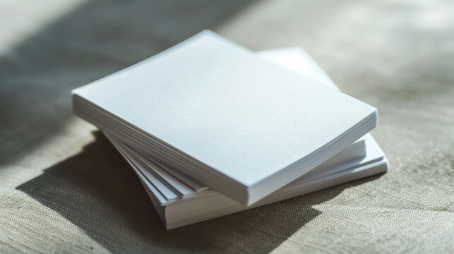A stack of white paper is on a table