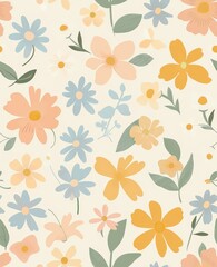 beige floral pattern with pastel colours and simple shapes