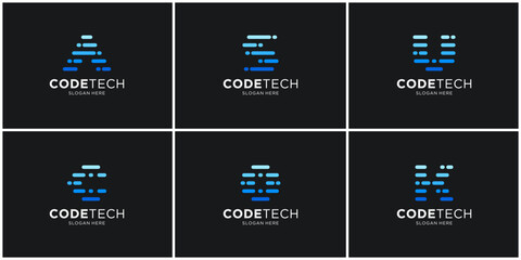 Set of abstract code letter logo design template.