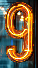 Wall Mural - neon number 9 symbol 