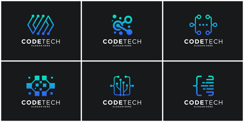 Canvas Print - Set of technology code logo icon. Abstract circuit programmer logo design template.