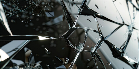 Wall Mural - Black mirror cracked reflection shattered glass.