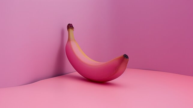A pink banana on a pink background on a pink seamless table, generated with AI