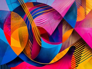Wall Mural - Colorful abstract artwork with geometric shapes and vibrant colors ultradetailed and photorealistic, generated with AI