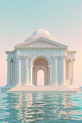 Wall Mural - Dreamy cosy white palace made of greek gazebos in the middle of the sea arabian nights front view the stylized flat design tall and narrow design, generated with AI