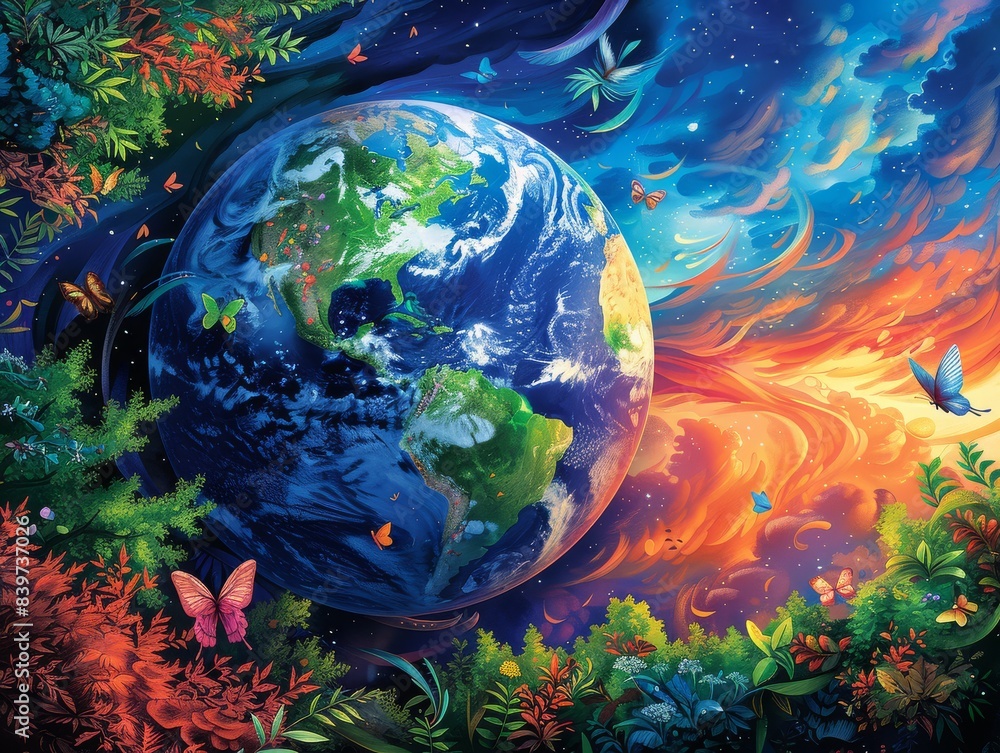 Stunning depiction of Earth with vibrant, contrasting imagery of