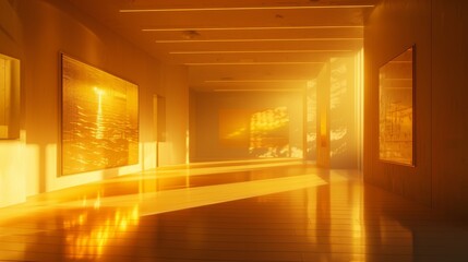 Wall Mural - The gallery's special exhibit room, bathed in a golden light that enhances the artwork's allure. 