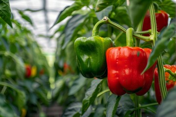 Wall Mural - Sweet bell peppers grown in Dutch greenhouse using bio farming