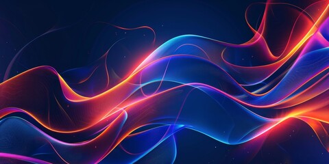 Wall Mural - abstract glowing wave lines on dark blue background