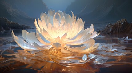 Canvas Print - A siren flower with flowing, wave-like petals and an ethereal glow, growing near a mystical shore  