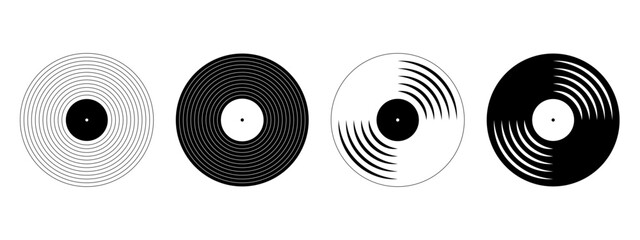 vinyl records icons. lp or long play music discs isolated on white background. dj equipment for disc