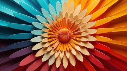 A striking paper art illustration of a sunburst with radiating layers  
