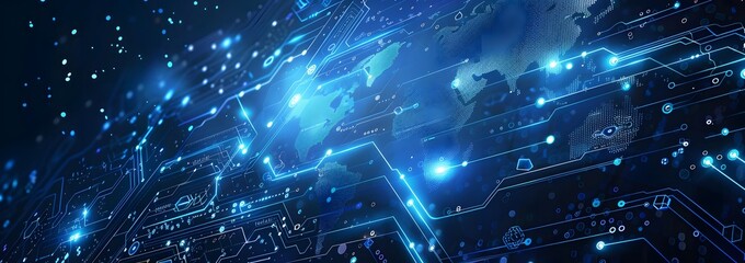 Wall Mural - global connectivity concept with digital network overlay on world map, ideal for illustrating intern