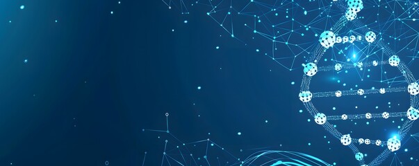 Wall Mural - futuristic digital dna double helix with glowing blue nodes and connections, ideal for biotechnology