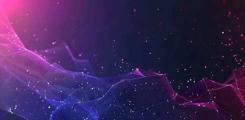 Wall Mural - abstract network background with pink and purple lines, glowing mesh and dots on dark gradient