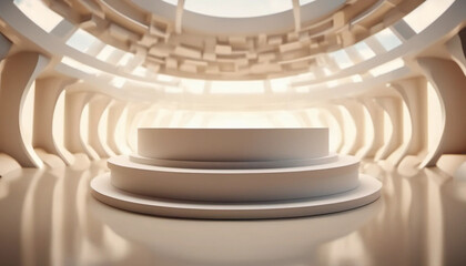 Wall Mural - Round beige 3d podium on beige background. Place for product display.