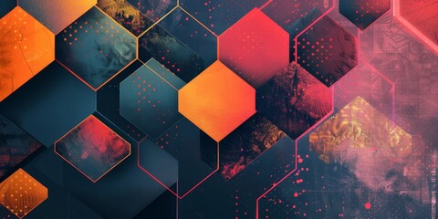 Wall Mural - abstract geometric pattern with hexagon shapes in orange, red, and blue