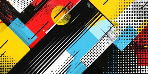 Wall Mural - abstract geometric design with halftone textures in vibrant colors