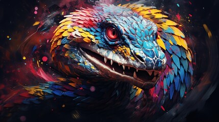Poster - An abstract portrait of a snake with swirling colors  
