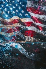 Wall Mural - Vibrant abstract American flag painting with dynamic splashes of color, ideal for modern patriotic expressions.