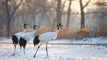 Bird watching, red crowned crane, in winter . Generative Ai