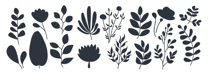 Wall Mural - leaf plant foliage silhouette vector illustration. hand drawn floral background. simple black branch