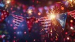 © AshrofS - Festive Fourth of July celebration featuring bright sparklers, vibrant bunting flags, and colorful bokeh, creating a lively and joyful atmosphere.