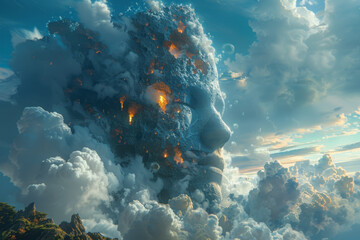 Wall Mural - ancient legends of sky gods who gave humans technology and wisdom. concept of mythology and divine e