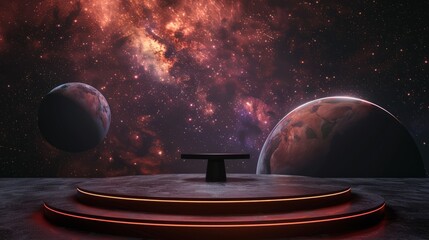 Wall Mural - podium on space with planet scene