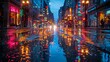 © DARIKA - Rain Reflections on City Streets: Capture the colorful reflections of buildings and streetlights in rain puddles, with warm lights contrasting against the cool, wet pavement and darkened skies.