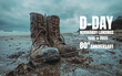 © bluebeat76 - Vintage military boots on normandy beach, a tribute on the 80th anniversary of D-day landings