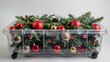 © DARIKA - A large plastic box with wheels, used for storage, containing holiday decorations, on a white background. shiny, Minimal and Simple,