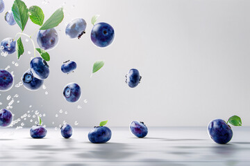 Wall Mural - a group Blueberry flying isolated on a white background