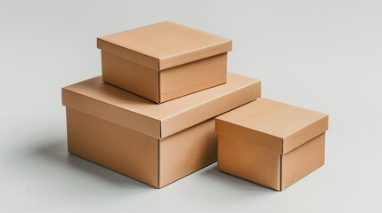 Wall Mural - A set of three nested cardboard boxes, showing different sizes, arranged on a white background. shiny, Minimal and Simple,