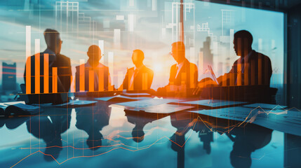 Wall Mural - Group of business people silhouettes in modern office building and business network concept. Human resources